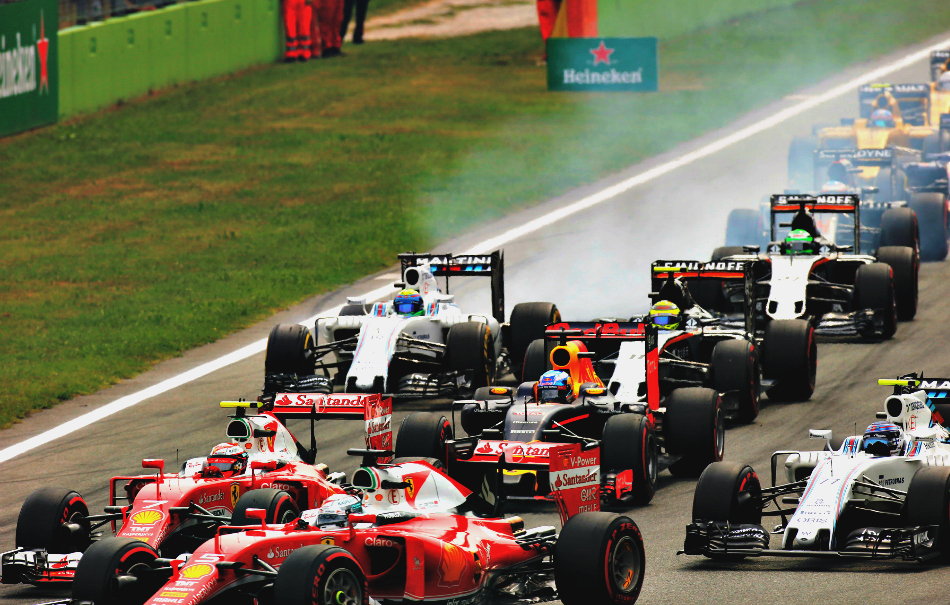 Autodromo Nazionale di Monza, Italy.
Sunday 04 September 2016.
Felipe Massa, Williams FW38 Mercedes, locks up in the middle of the pack, as the Ferraris of Kimi Raikkonen, Ferrari SF16-H and Sebastian Vettel, Ferrari SF16-H run side-by-side into the first chicane,
World Copyright: Sam Bloxham/LAT Photographic
ref: Digital Image _SLA8127 Autodromo Nazionale di Monza, Italy.
Sunday 04 September 2016.
Felipe Massa, Williams FW38 Mercedes, locks up in the middle of the pack, as the Ferraris of Kimi Raikkonen, Ferrari SF16-H and Sebastian Vettel, Ferrari SF16-H run side-by-side into the first chicane,
World Copyright: Sam Bloxham/LAT Photographic
ref: Digital Image _SLA8127
