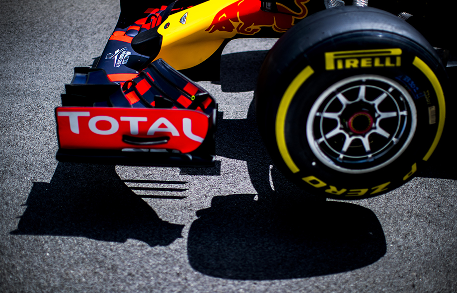 Red Bull Racing's RB12 stands in the pitlane during previews for the Austrian Formula One Grand Prix at Red Bull Ring on June 30, 2016 in Spielberg, Austria.