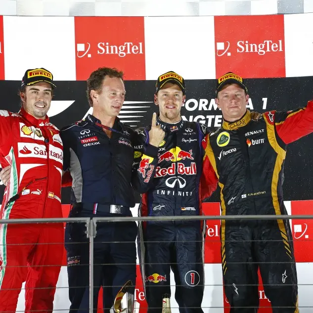 Lần podium chung cuối cùng của Alonso, Vettel và Raikkonen là ở chặng đua GP Singapore 2013